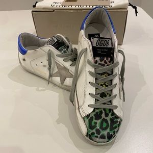Golden Goose Superstar Sneaker White/Metallic Leopard Multi-Color sz 40